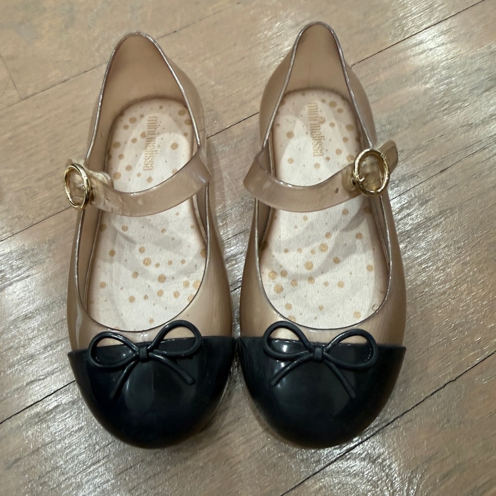 Mini Melissa Tan and Black Dress Shoes with Bow
